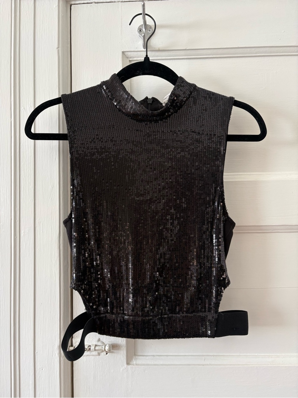 BCBGeneration Black Cut-Out Sequin Top